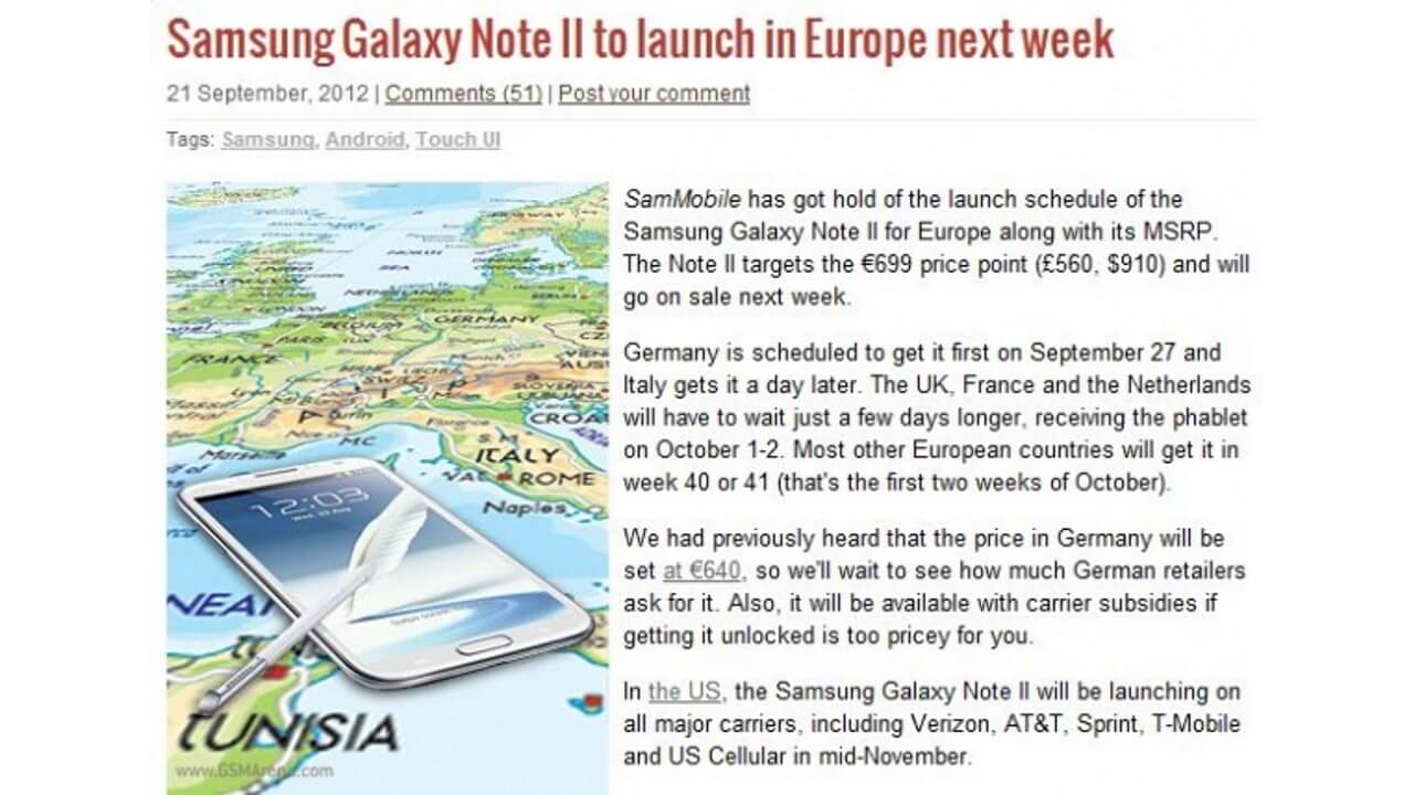 Galaxy Note II N7100はEU圏で初めに発売