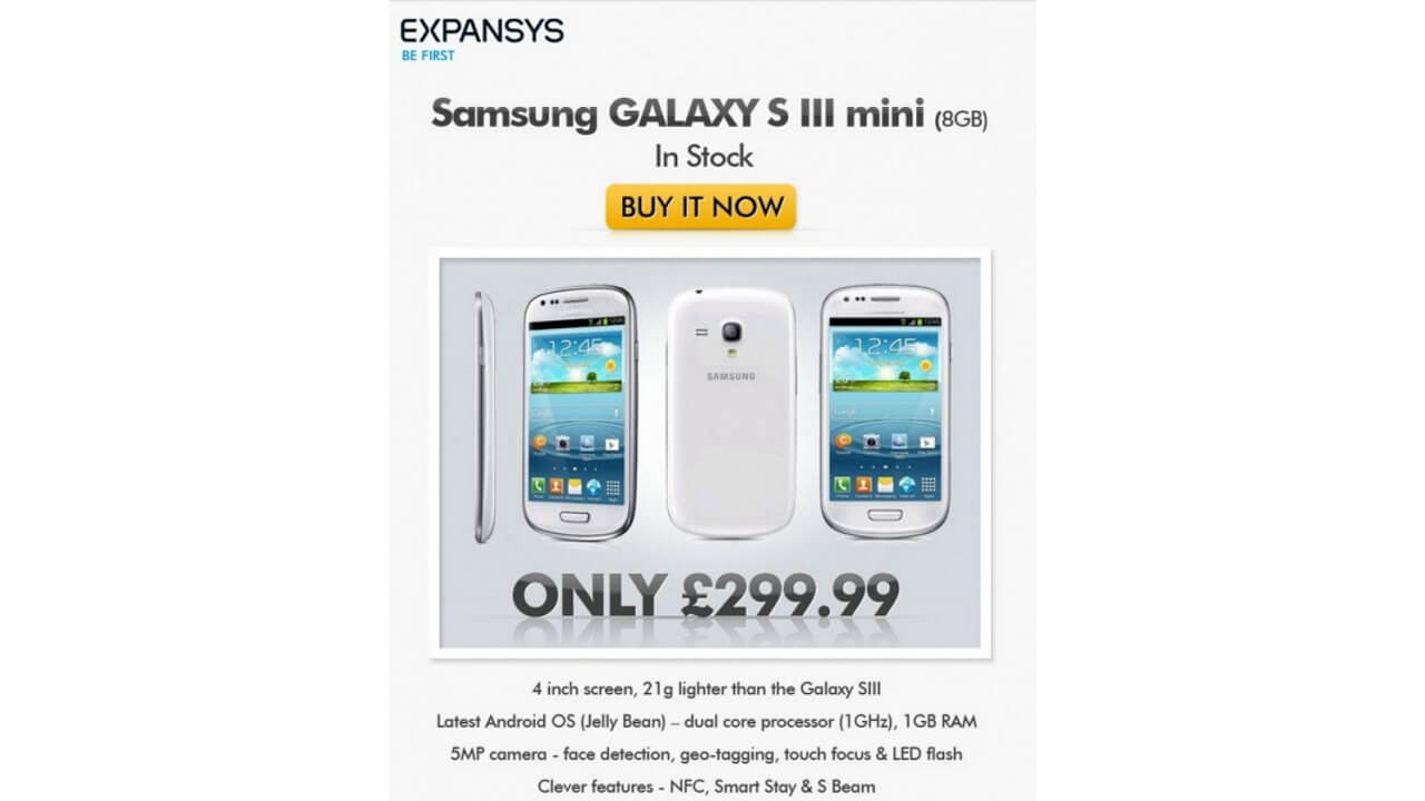 Galaxy S III Mini I8190のWHITEカラーがExpansys UKに入荷