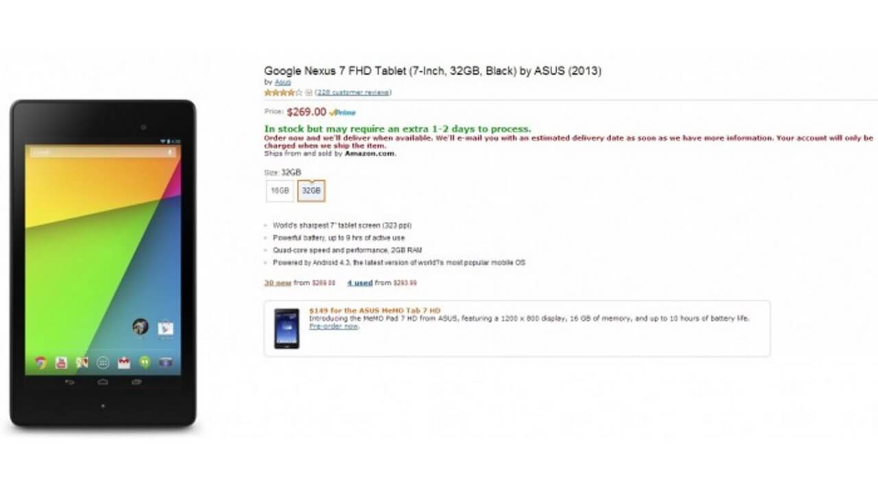 Nexus 7（2013）32GBが米Amazonに入荷