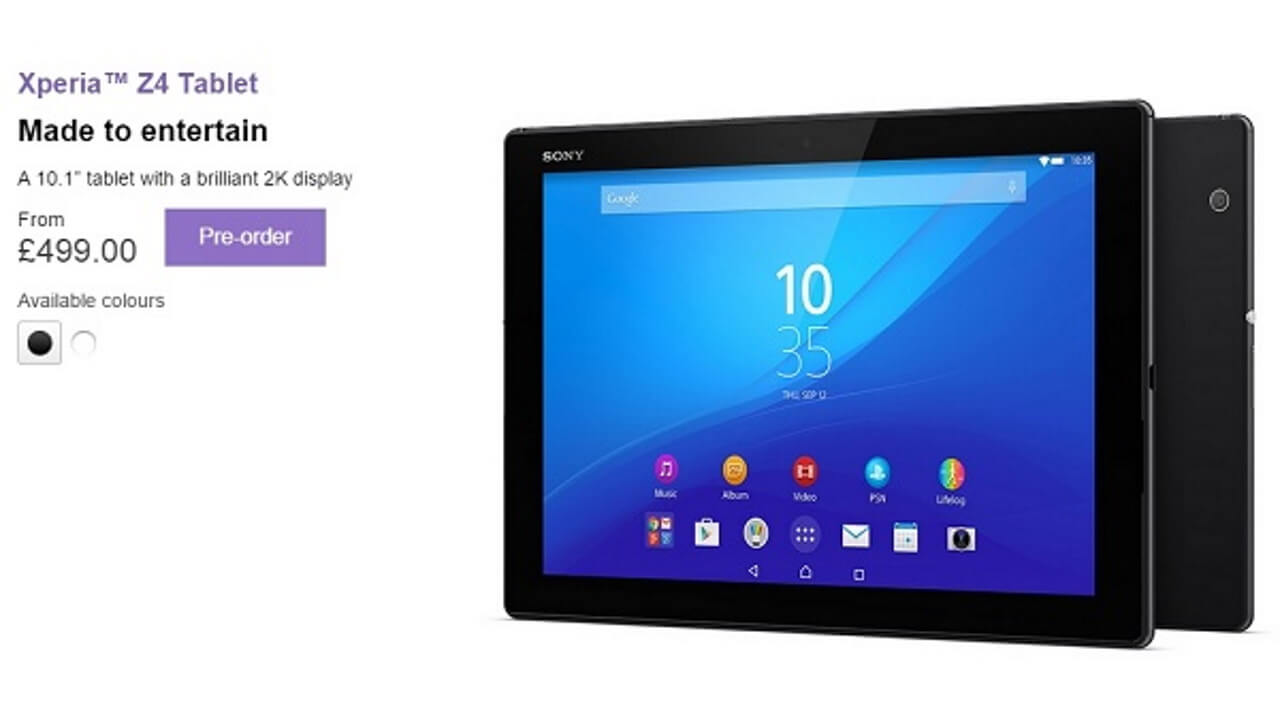 英Sony Mobileが「Xperia Z4 Tablet」予約開始