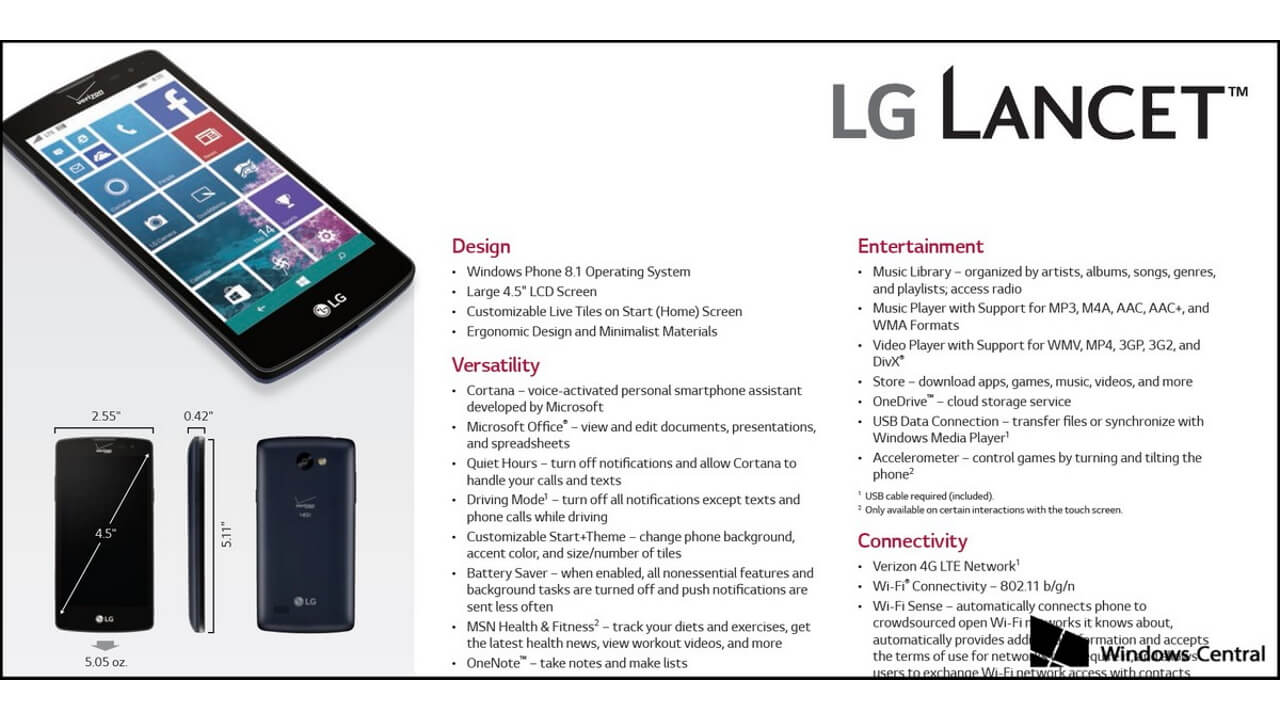Verizon向けWindows Phone「LG Lancet」パンフレット画像流出