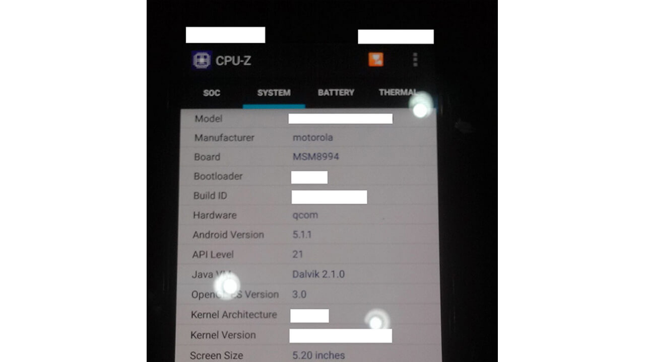 Moto X（2015/3rd Gen.）のシステム情報画像流出