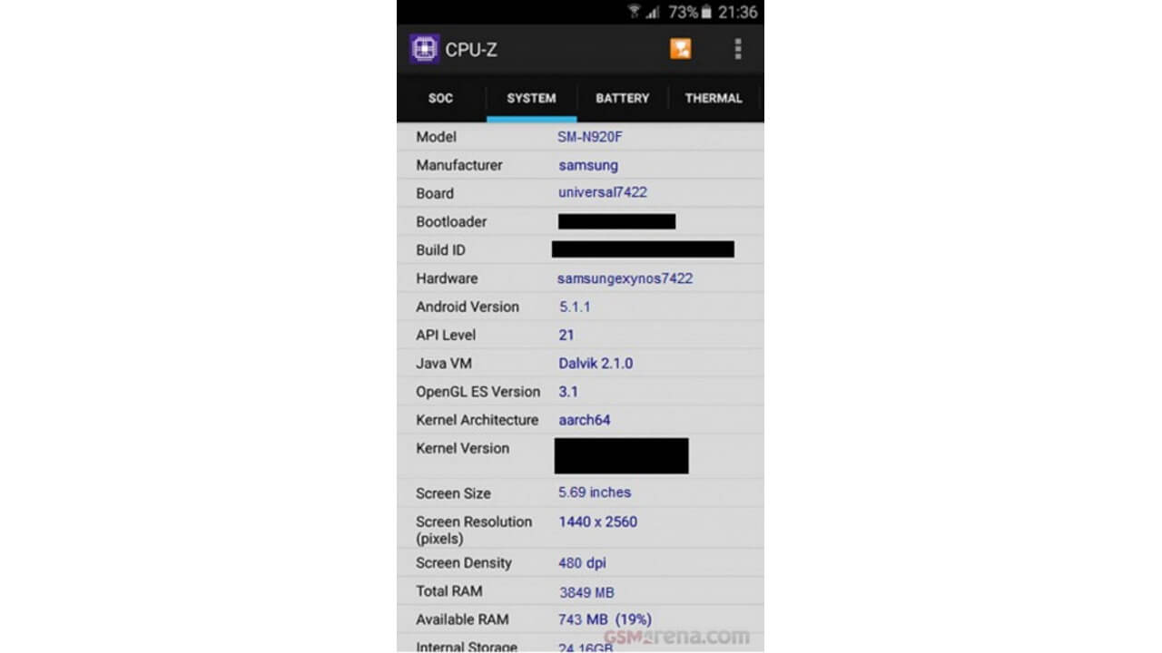 「Galaxy Note5（SM-N920F）」CPU-Z情報流出