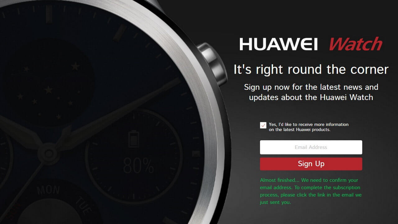 Android Wear「Huawei Watch」サインアップページ米国公開