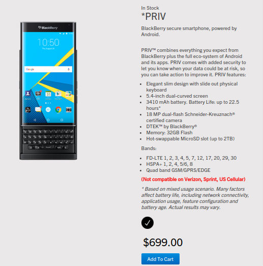 BlackBerry公式でようやく「BlackBerry Priv」が在庫有りに