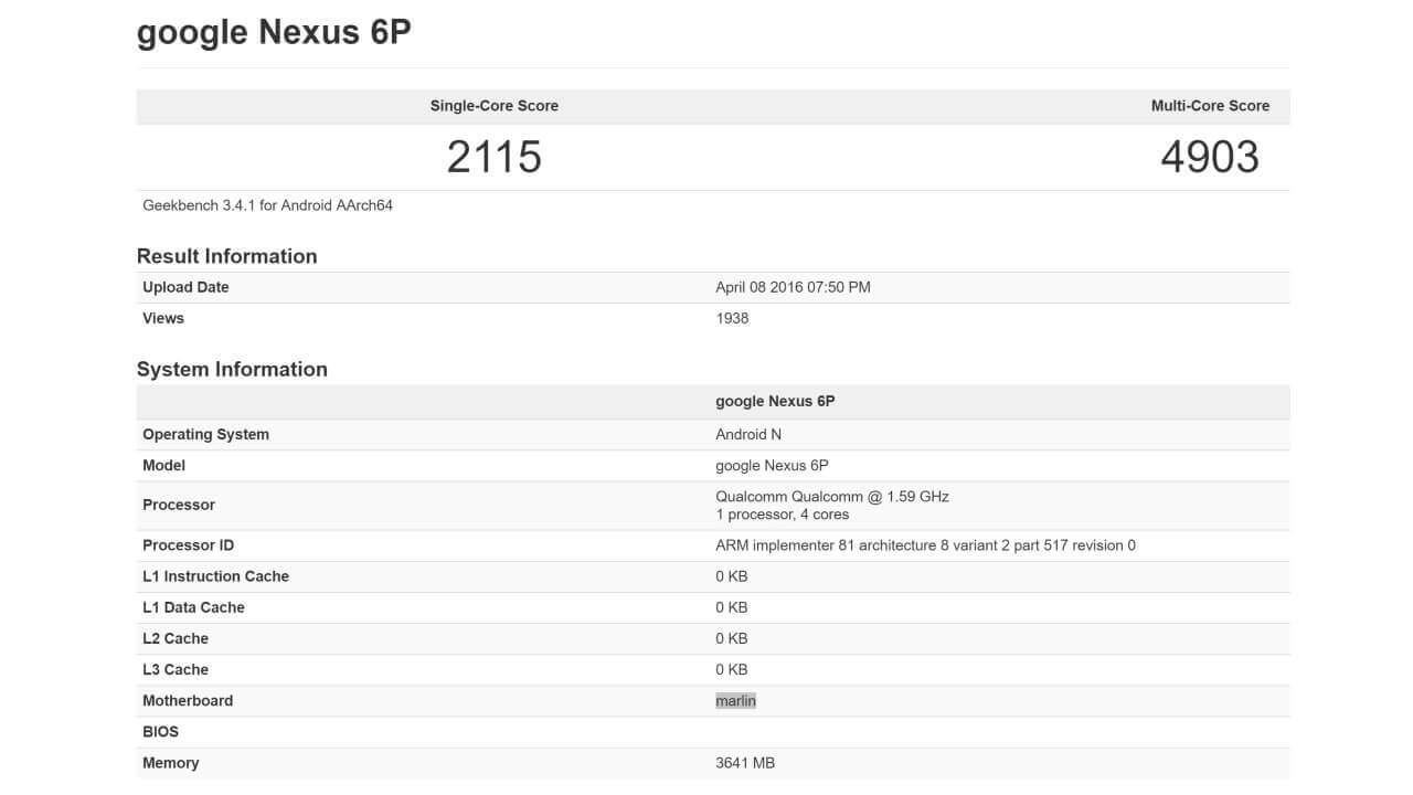 Snapdragon 820/4GB RAM搭載「Nexus 6P」ベンチマーク登場
