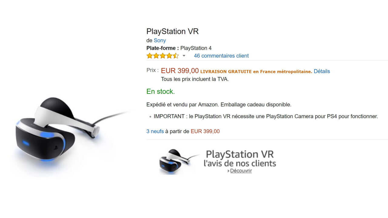 「PS VR」今のところフランスAmazonにしか在庫なし