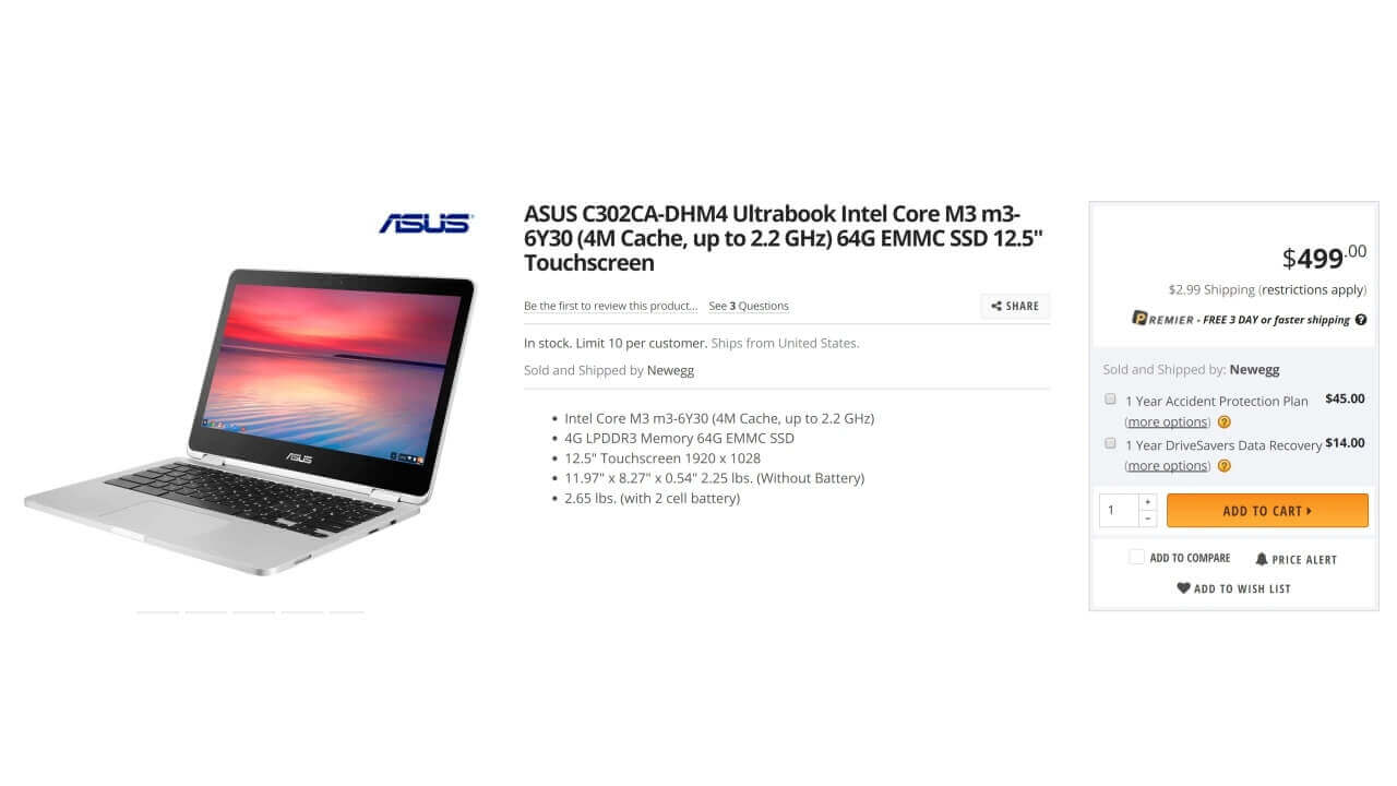 米Newegg、未発表新型Chromebook「ASUS C302CA」発売