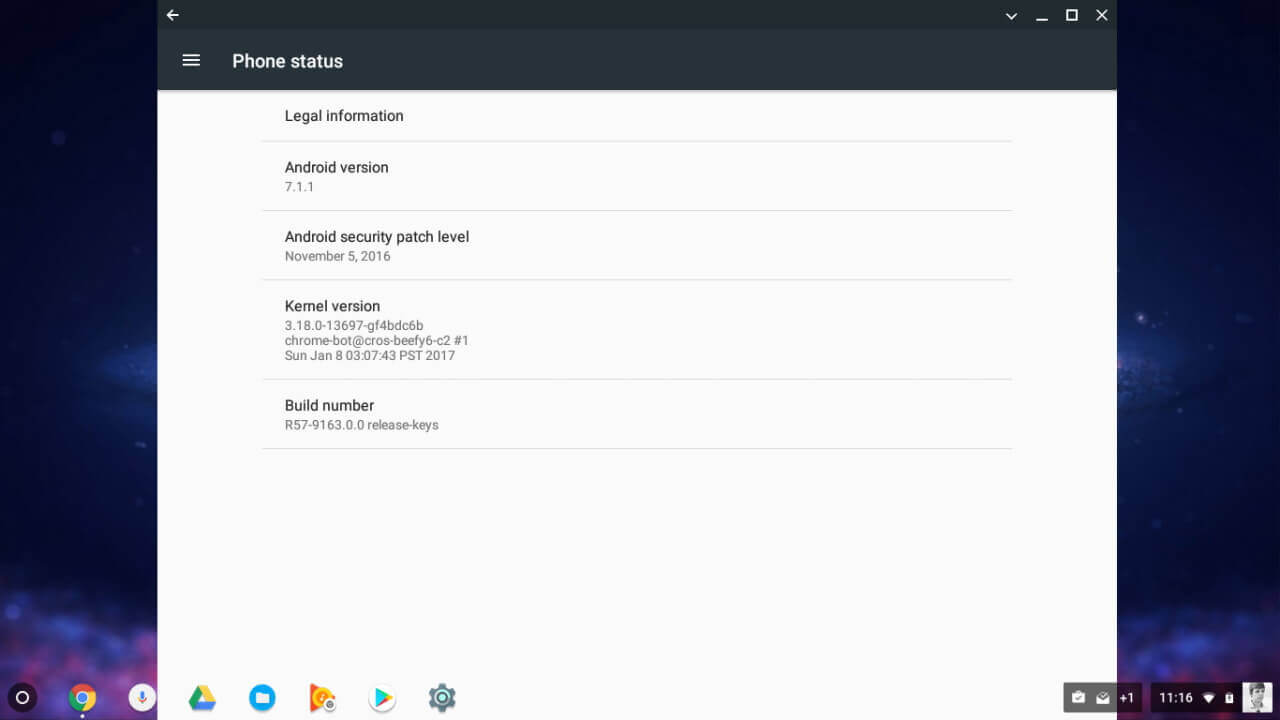 Google PlayサポートChromebookでAndroid 7.1.1確認