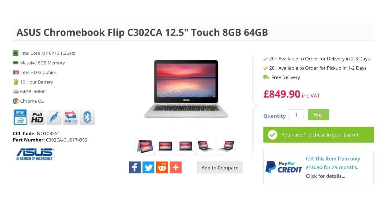 英CCLでCore m7/8GB RAM/64GB「ASUS Chromebook Flip C302CA」発売