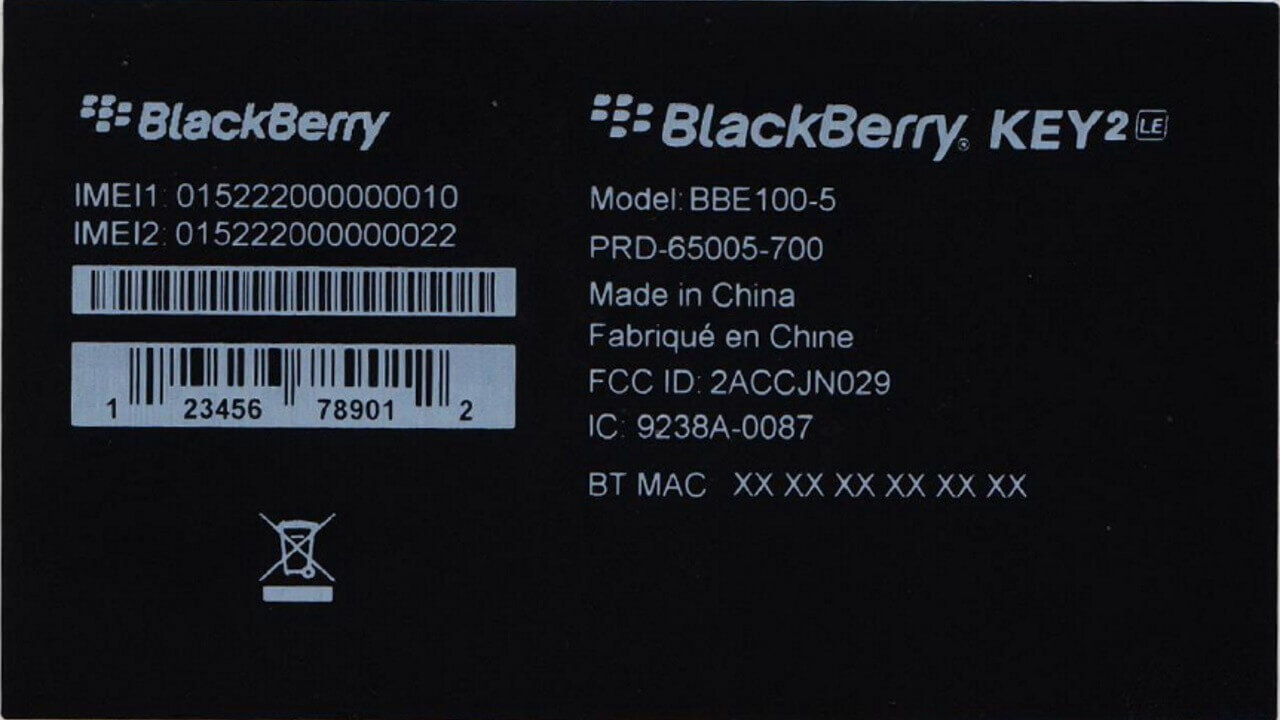 デュアルSIM版「BlackBerry KEY2 LE（BBE100-5）」FCC認証取得