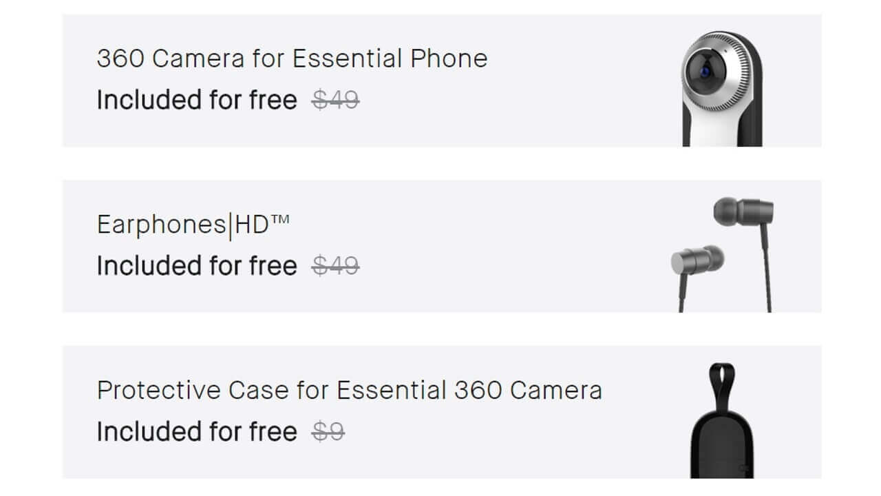 360 Camera+Earphones HD付「Essential Phone」公式ストアで$399